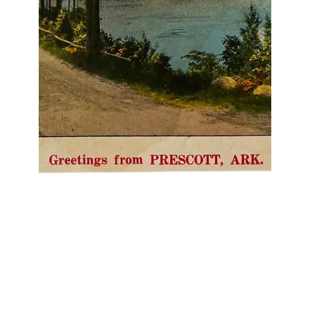 Vintage Litho Postcard 1929 Ephemera Lake Scene Greetings From Prescott Ark NYCE